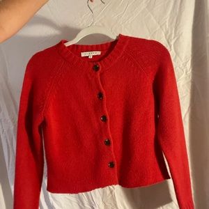 Sandro Knit Red Cropped Sweater With Brown Buttons